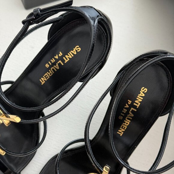 Saint Laurent Cassandra YSL Medallion Strappy Stiletto Sandals | Size 37.5 / 7.5 - Picture 8 of 11